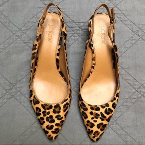 J.Crew Esme Leopard Print Ponyhair Slingback Kitten Heels. Size 8.5
